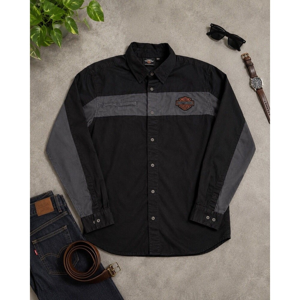 Harley-Davidson Genuine MotorClothes Men’s XL Black Gray Button Up Shirt
